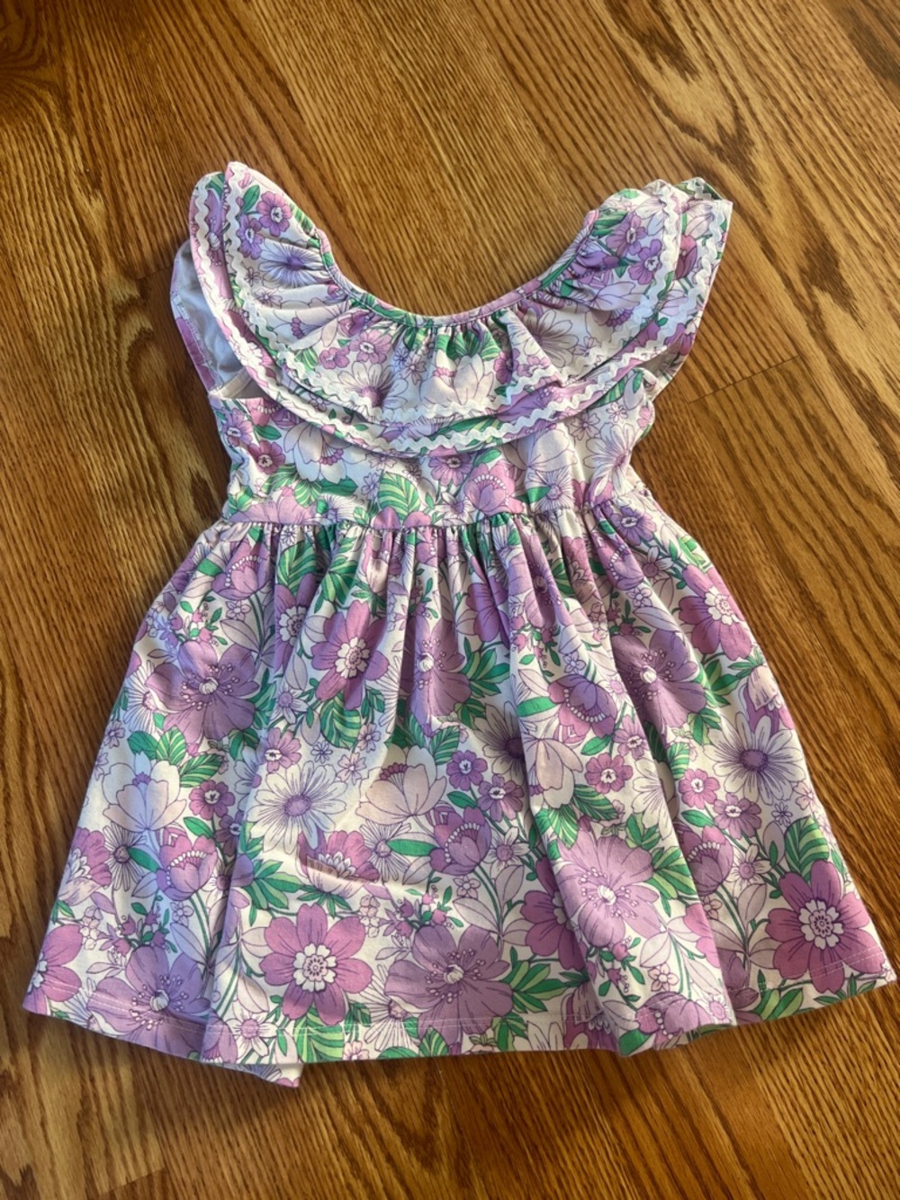 Girls Lavender Floral Ruffle Neck Dress